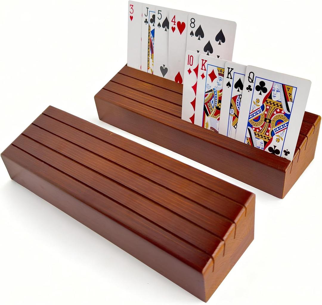 Card Holders for Playing Cards,Wooden Playing Card Holders for Adults, Perfect for Cards Organization During Family Gatherings, Holidays and Outdoor use (2 Pack)
