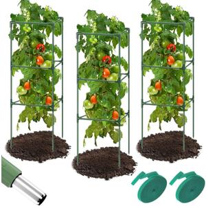 Megidok 3 Pack Tall Square Tomato Cages for Garden, 47" Heavy Duty Tomato Trellis for Raised Garden Bed, Tomato Cages Plant Stakes for Climbing Vegetables Plants Fruits with 33ft Ties