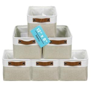 OrganiHaus Small Fabric Storage Baskets for Shelves 6 Pack, 12x8in Closet Storage Bins for Shelves, Cloth Storage Bins, Linen Closet Organizers, Fabric Basket, Shelf Baskets for Organizing Beige/White