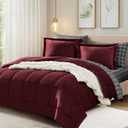 AMBERSPACE Plush Queen Comforter Set with Sheets Bed in a Bag, Burgundy Red Flannel Velvet Comforter Sets 7 Pieces, Soft Warm Winter Bedding Set with Comforter, Fitted&Flat Sheets, Pillowcases&Shams
