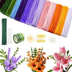 800 PCS Pipe Cleaners Craft, Pipe Cleaners Flowers Kit with Handle, 13 Colors Chenille Stems with Instruction, Art and Craft Supplies