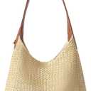 Straw Tote Bags for Women, Summer Woven Slouchy Straw Purses Shoulder Hobo Raffia Purses Beach Bag for Vacation