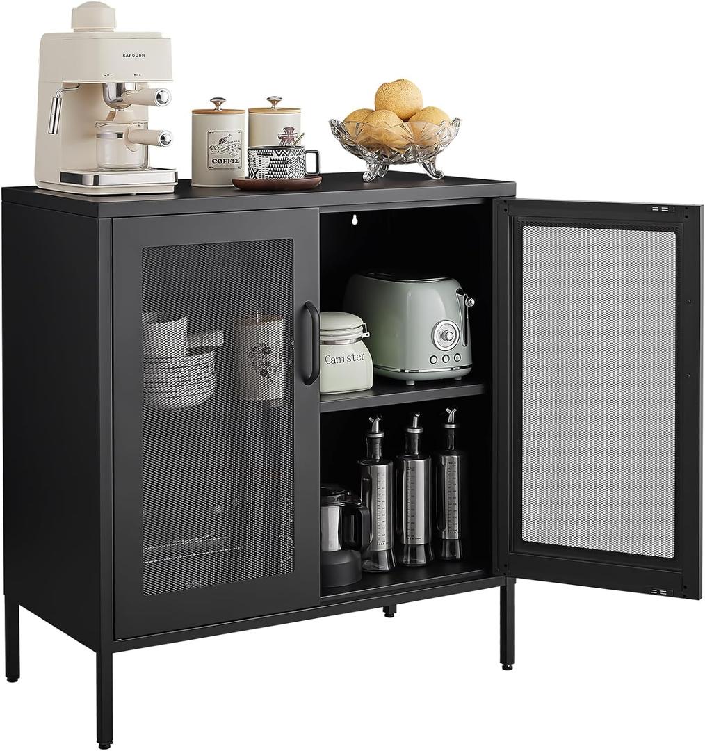 Buffet Cabinet, Modern Industrial Style Sideboard Buffet Cabinet, with Adjustable Shelves Credenza for Living Kitchen Dining Farmhouse, Black