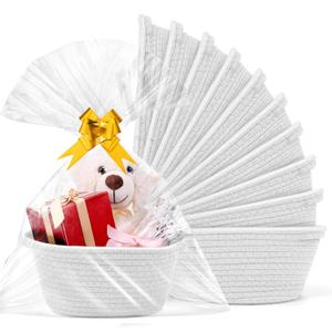 AFOROEOA 10PACK Baskets for Gifts Empty, 12"x 8"x 5" Woven Gift Baskets with Gift Bags and Bows Empty Gift Baskets for Christmas Shelf Small Storage Baskets with Handles, White