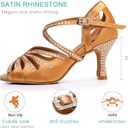 Ballroom Dance Shoes for Women Salsa Latin Dancing Shoes, Professional 3 Inch Ladies Satin Rhinestone Dance Heels, 3Mid Heel Suede Sole