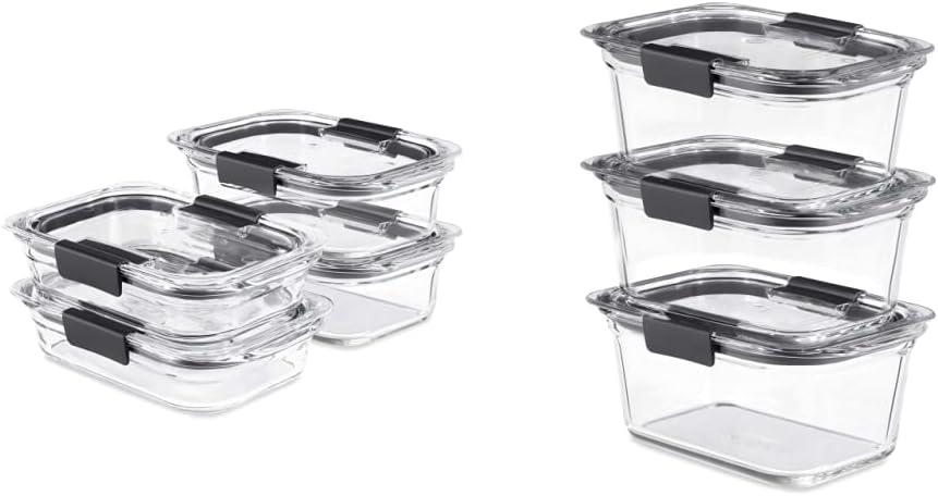 Rubbermaid Brilliance Glass Storage Set of 4 Food Containers, Medium, Clear & Brilliance Glass Storage 4.7-Cup Food Containers with Lids, 3-Pack (6 Pieces Total), Clear 