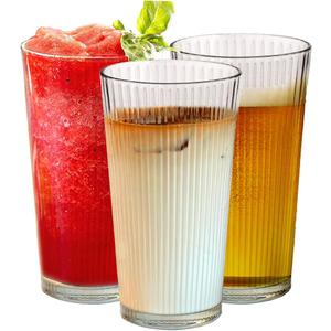 Le'raze Set of 10 Drinking Glasses, 16oz Ribbed Clear Glass Cups - Dishwasher Safe Heavy Base Tall Beer Glasses, Perfect for Iced Tea, Water, Juice, Bar Cocktails, and Everyday Use.