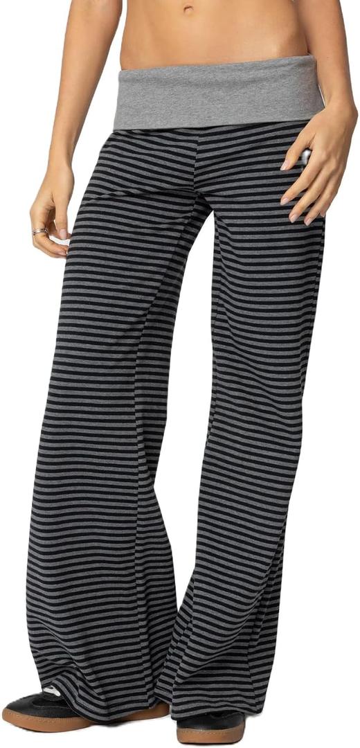 Amiblvowa Women Fold Over Yoga Pants Low Rise Wide Leg Sweatpants Color Block Flare Leggings Y2k Foldover Lounge Workout 2025 (XL)