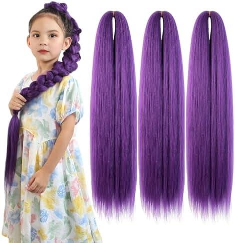 Pack of 2, CISINPO 24 Inch Dark Purple Braiding Hair, 3 Packs Pre Stretched Synthetic Extensions Smooth Yaki Braiding Hair for Long Twists and Box Braids (3 Packs, 210g)