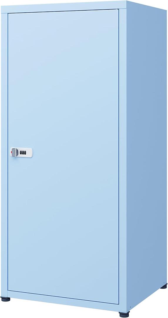 MIOCASA Metal Storage Cabinet with Lock, 3 Adjustable Shelves Single Door Steel Locker for Home, Office & Garage (Blue)