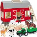 YEEBAY Farm Animals Toys for 3+ Year Old Kids Toddlers Girls Boys, Large Wooden Barn with Animal Play Figures, Farm Playset Educational Learning Toys, Ideal Christmas Birthday Gifts