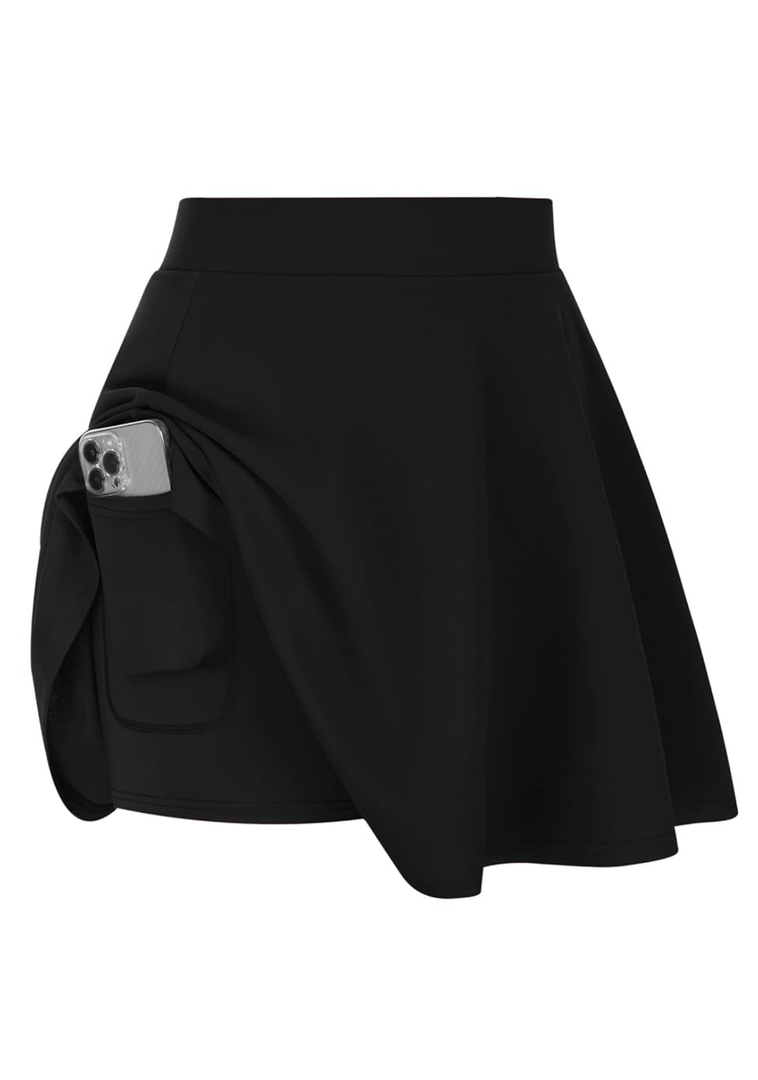 Hanna Nikole Women Plus Size Casual Mini Skater Skirt Elastic Lining High Waist Basic Flared Skorts Pleated with Pocket, M