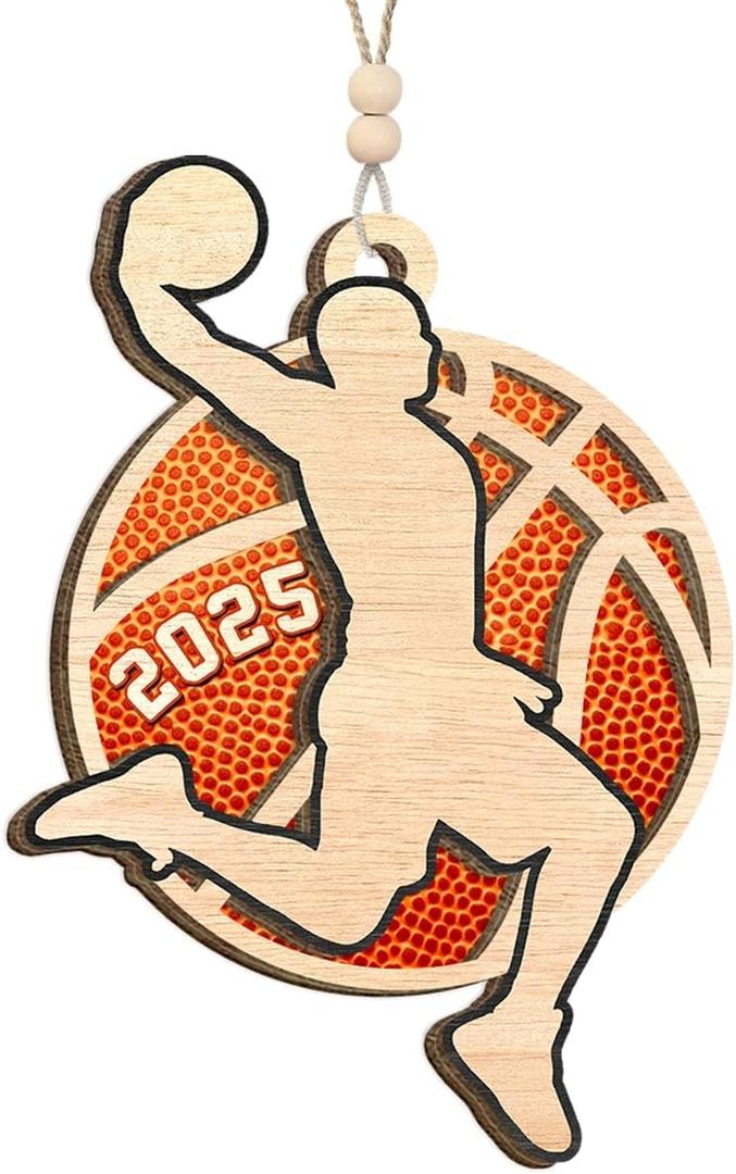 Basketball Ornament for Boys 2025, Sports Gifts for Players, Sport Fan, Coaches, Team Spirit, Wooden Christmas Ornaments for Holiday Hanging Decor, Gifts for Basketball Lovers