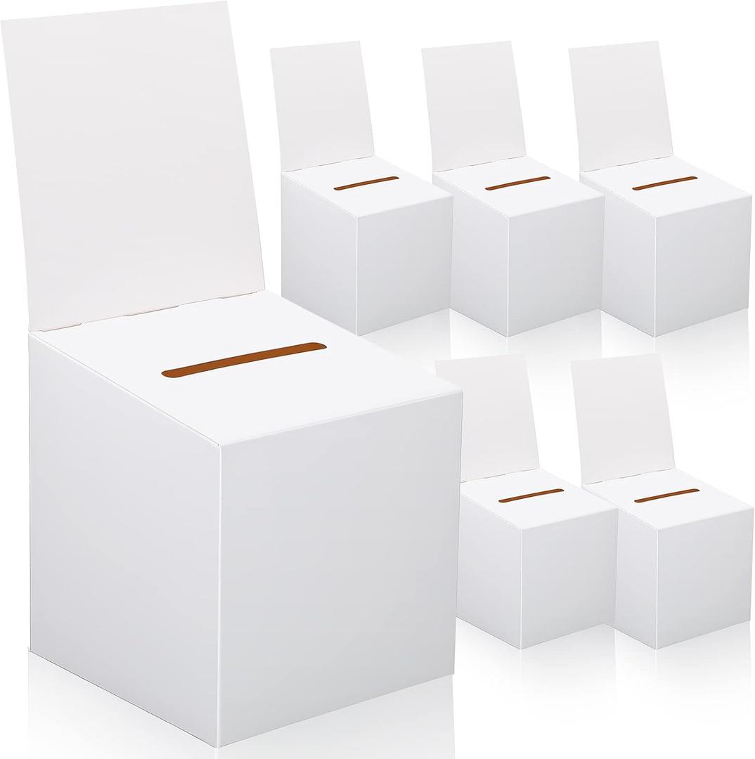 CHENGU 6 Pieces Raffle Ticket Box with Removable Header, 10 x 10 x 10 Inch Cardboard Box with Slot, Large Donation for Fundraising, Tip Jar, Suggestion for Collecting and Donation (White)