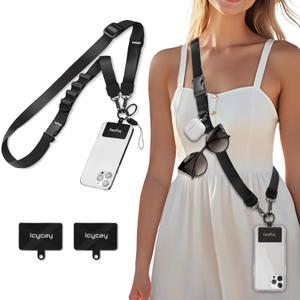Phone Lanyard Crossbody, Black Cell Phone Lanyard for Around The Neck Adjustable Phone Strap, Anti Theft Long Lanyard for iPhone Case ID Holder Keys Phone Accessories Travel Essential for Women (1 Pure Black)