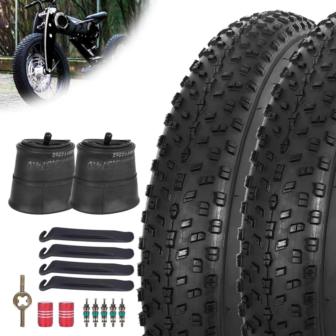 RUTU 2 Pack 20x4.0/20x3.0 Bike Tire Foldable,20x4.0/20x3.0Fat Tire Tube,20 Inch Bike Tire and Tube with Tire levers,Valve Tool Compatible with Electric Bike/Mountain Bike Tires and Tubes