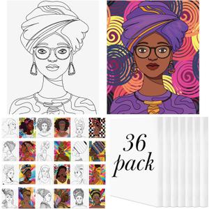 Harloon 36 Pcs 8 x 10 Inch Pre Drawn Canvas for Painting Afro Queen Pre Stretched Canvas Painting for Adults Outline for Sip and Paint Party Supplies Favor