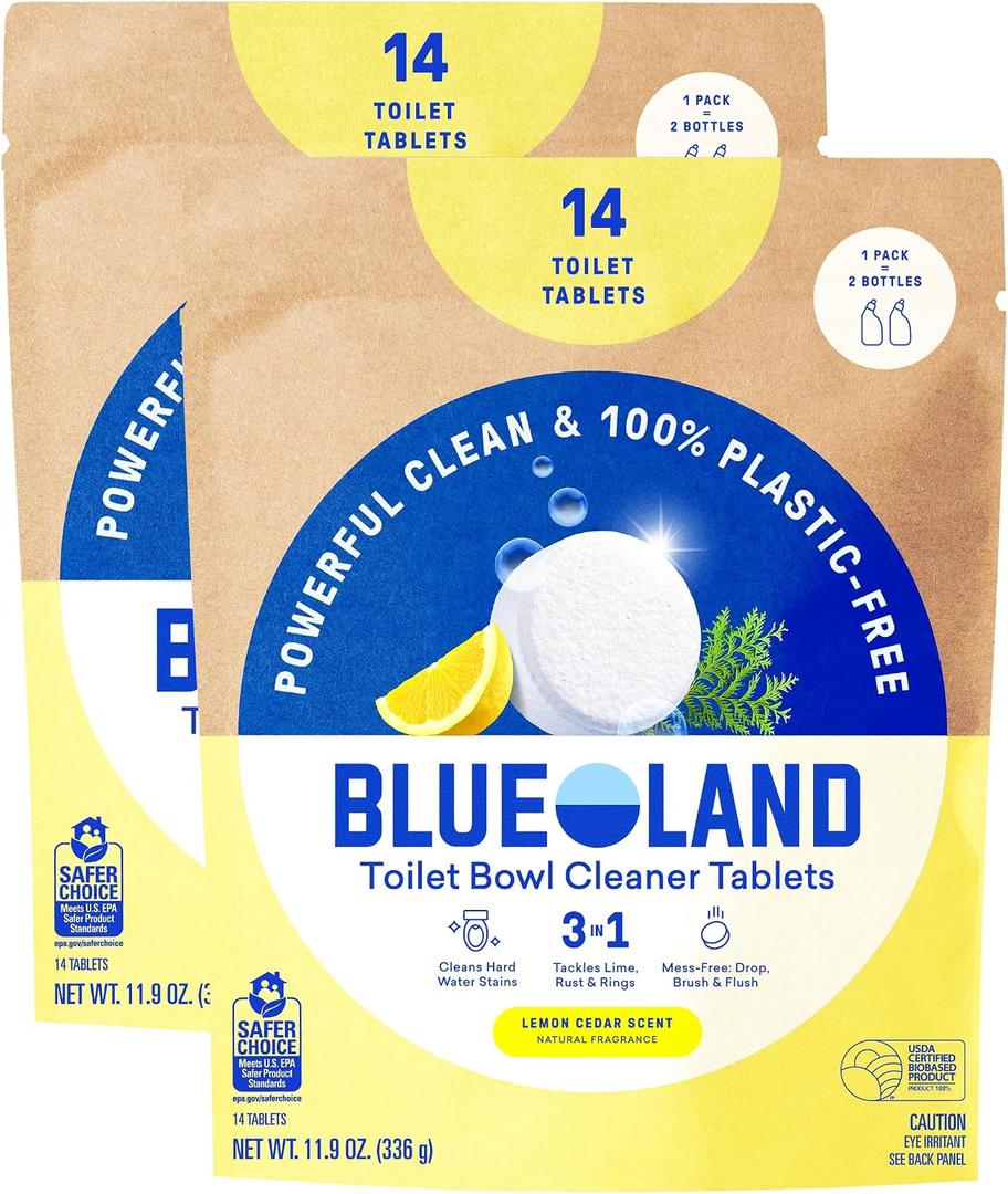 BLUELAND Toilet Bowl Cleaner Tablets, 14 Count (Pack of 2), Lemon Cedar, Plastic-Free, No Harsh Chemicals, Plant-Based, Septic-Safe, Removes Lime, Rust, Hard Water and Toilet Ring Stains