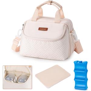 Breastmilk Cooler Bag with Ice Pack Fits 6 Baby Bottles up to 9 Ounce (Cream 2)