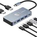 Vicfluxion 7-in-1 USB C Docking Station Dual Monitor, USB-C Hub with 2 HDMI Ports, 3 USB 3.0, 1 Type-C Data Port, 100W PD, Compatible with MacBook, Dell, HP, Lenovo, Surface Pack of 2