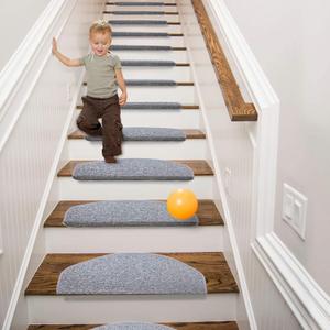 Qingbei Rina Bullnose Stair Treads Non-Slip for Wooden Steps,13PCS/8.7 * 26 Inch Indoor Stair Carpet Runner,Cover,Mat for Dogs Baby Pets,Comfort Semi Circular(Grey), 13 Pcs 8.7''x26''