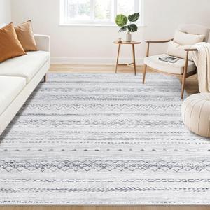 Large Living Room Area Rug 5x7: Soft Machine Washable Boho Moroccan Farmhouse Rugs for Bedroom Under Dining Table - Non-Slip Neutral Morden Indoor Floor Carpet for Home Office - Brown/Cream (5' x 7', Grey)