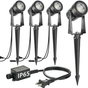 SUNTHIN Outdoor Landscape Lighting, 4 Pack Outdoor Spot Lights with Transformer for Yard, Plant, Lawn, Tree, Flags, House, Garden, Fence Use, IP65 Waterproof & Connectable (Warm White)