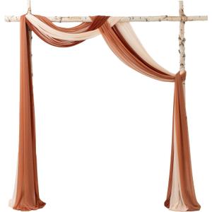Ling's Moment Wedding Arch Draping Fabric - 20Ft Fall Wedding Arch Chiffon Fabric, Sheer Hanging Drapes Arrangement for Ceremony Backdrop Outdoors Party Swag Home Decor (Coral Peach & Terracotta)
