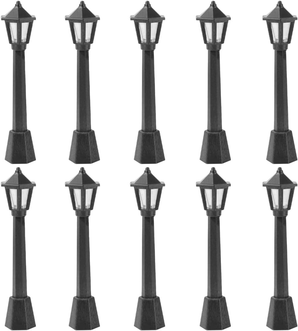 Miniature Dollhouse Street Lights, 10pcs Mini Street Post Lights Model, Dollhouse Streetlight Models for Village Pathway Lantern Post, Fairy Lighting DIY Landscape Fairy Garden Accessories 7.5x2cm