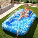 Inflatable Tanning Pool Lounger Float with Sprinkler, 77" x 48" Pool Floats Adult with Pillow, 6 in 1 Suntan Tub Raft Floatie with Drink Holder Sunbathing Water Lounge