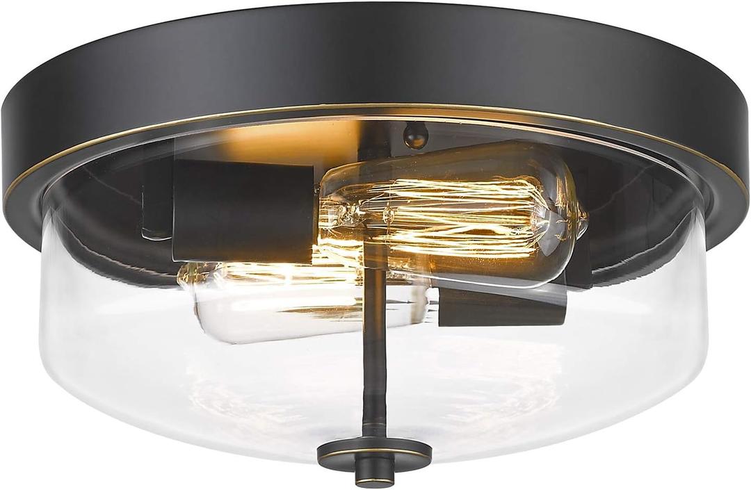 Emliviar 1 Pack Ceiling Light Fixture with Clear Glass Shade - Indoor Flush Mount Ceiling Light 12 Inch, Black Finish, TE217F ROB
