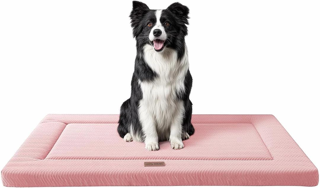 WESTERN HOME Dog Bed for Crate, High Resilience Foam Dog Crate Mat Kennel Pad with Soft Wavy Plush Comfortable Anti-Slip Washable Bed for Large Medium Small Dogs & Cats (36.0"L x 23.0"W x 1.2"Th, Pink)