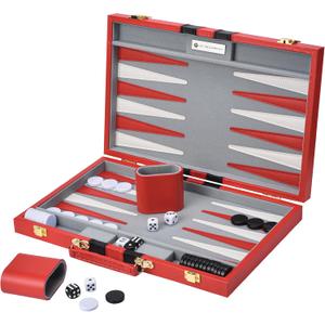 Get The Games Out Top Backgammon Set - Classic Board Game Case - Best Strategy & Tip Guide - Available in Small, Medium, and Large Sizes (Red, Large)