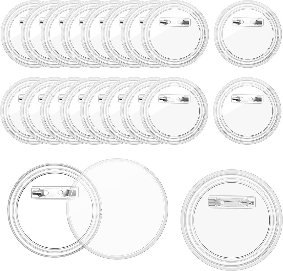 Bignc 3 Inch Clear Acrylic Button Pins - 20 Pack DIY Custom Design Buttons,Pin Backs & Blanks for Sublimation, Crafts,Photo Badges for DIY Gifts & School Projects,Teams, Events Badges (3 Inch)