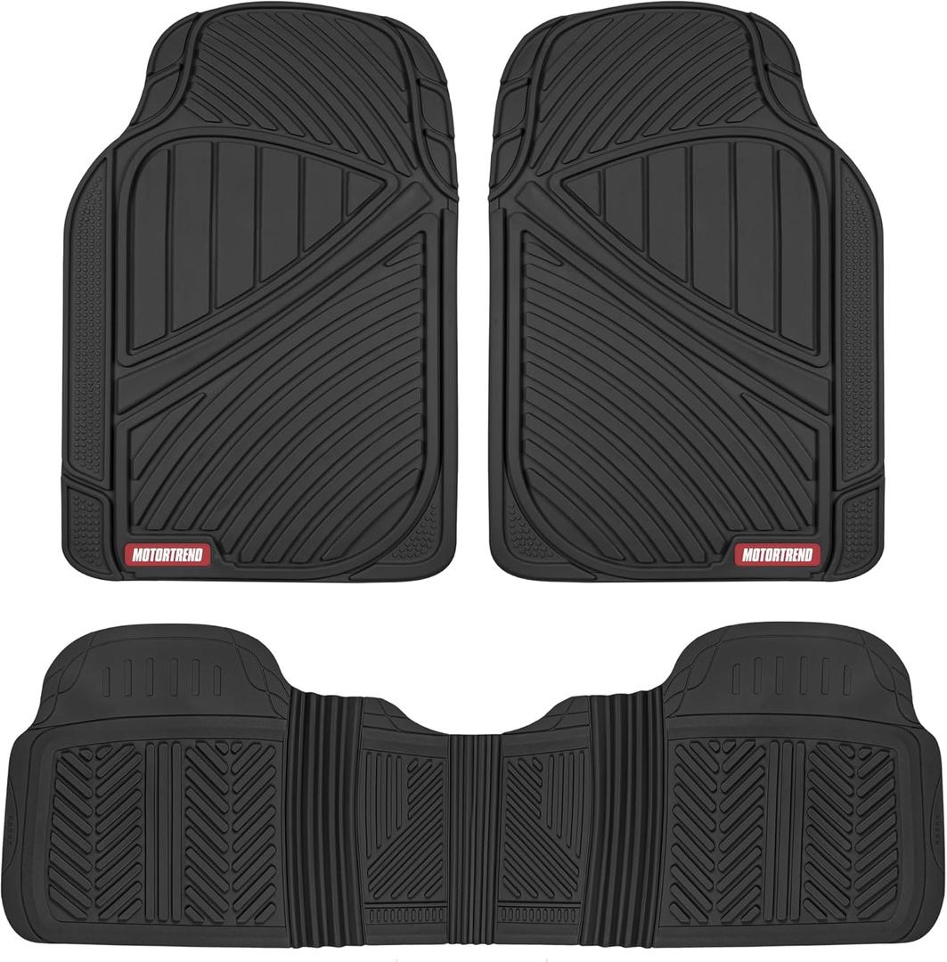 Motor Trend FlexTough Performance All Weather Rubber Car Floor Mats - 3 Piece Floor Mats Automotive Liners for Cars Truck SUV, Heavy-Duty Waterproof (Black)