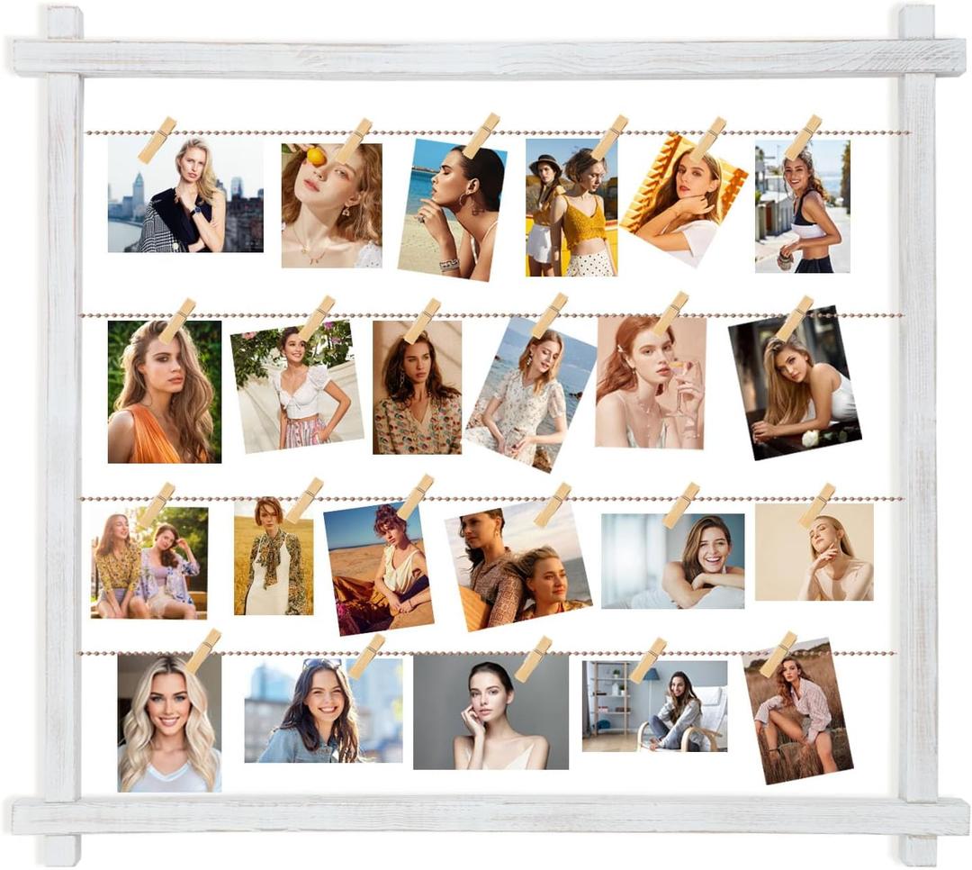PHOENANCEE Collage Picture Frame,Photo Display Board,Hanging Pictures Frames with Clips for Graduation Birthday Party,Dorm Photo Card Wall Decor Hanger Holder,Upgraded,Easy To Assemble,Large(White