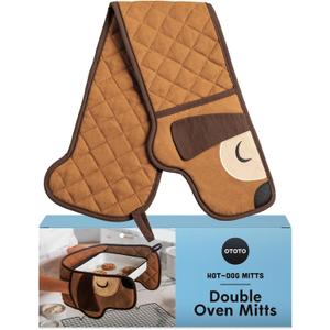 OTOTO Hot-Dog Double Oven Mitts Cute Funny - Gifts for Dog Lovers, Dachshund Themed Gifts, Heat Resistant, Kitchen Gadgets (Brown)