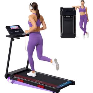 Walking Pad Treadmill with Handle Bar, 3.0HP Portable Electric Treadmills for Exercising, 0.6-7.6MPH Mini Walking Pad Treadmill with Incline, Under Desk Treadmills for Home Small, 350LBS