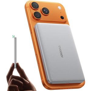 THREEKEY Ultra Slim for MagSafe Portable Charger, 10000mAh Card Slim Magnetic Power Bank,15W Wireless Fast Charging Battery Pack for iPhone 17 Air 16 15 14 13 12 Pro Max Plus(Argent Silver)