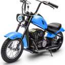Garveelife Electric Dirt Bike, 15 Mph & 150 LB Max, 24V Ride On Toy for Big Kids w/Led Lights & Power Display, 300W Chain-Driven Motor, Two Speed, Handbrake, Leather Seat, 12 in Air-Filled Tires, Blue, Medium