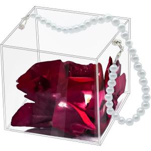 1 Pc Flower Girl Basket Wedding Basket Petals basket with Pearl Handle Acrylic Flower Holder for Confetti, Wedding Decoration(Pearl)