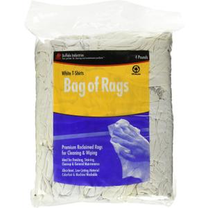 Buffalo Industries 10520PB Recycled White Cloth Tee Shirt Rags in 4-Pound Compressed Poly Bag