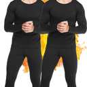 Mens Thermal Underwear Set with Lightweight Ultra Soft Fleece Lined,Long John Set, Skiing Base Layer (Black, XXXL)