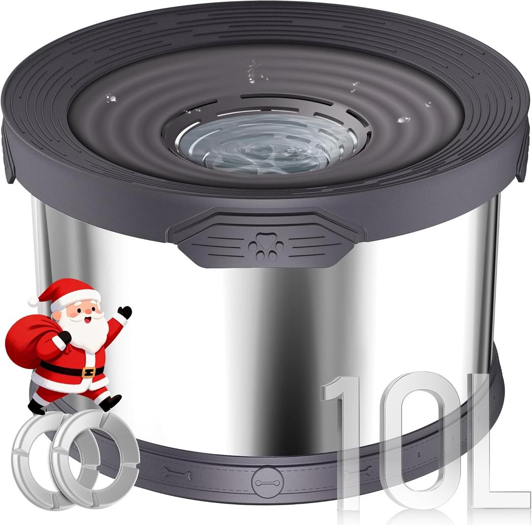 UPSKY Dog Water Bowl No Spill 10L Stainless Steel, 2.6 Gallon Large Capacity Spill-Proof Dog Bowls, Non-Slip Slow Drinking Anti-Splash Bowl for Large Messy Drinkers, No Mess Indoor/Outdoor Use, Gray (Grey)