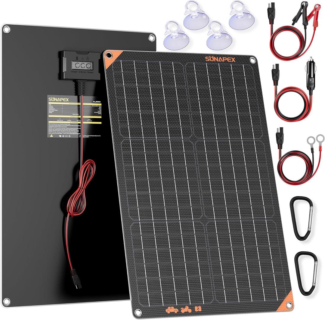 30Watt 12V Solar Car Battery Trickle Charger & Maintainer