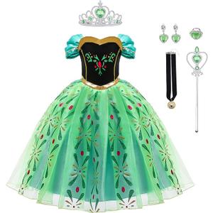 Anna Princess Dress for Girls Anna Costume Christmas Birthday Party Princess Dress up Elsa Costume with Accessories 120