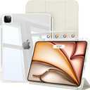 kenke Hybrid Case for iPad Air 13 Inch M3/M2 (2025/2024), Pro 12.9 Inch (6th/5th Generation, 2022/2021) with Pencil Holder, 2 in 1 Detachable Cover with Clear Hard Back, Auto Sleep/Wake, Cream White