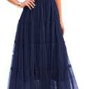 PRETTYGARDEN Women's Summer Tulle Midi Dress Sleeveless Smocked Ruffle Flowy Mesh Dresses Party Wedding Guest Sundress (Navy) Small