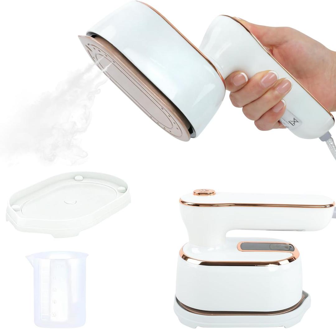 1000W Travel Steamer for Clothes, Portable 2-in-1 Handheld Steamer & Iron, 20s Fast Heat-Up, Sharp-Corner Detail Panel, Foldable 180 Handle, Compact for Home & Travel (Pearl White)