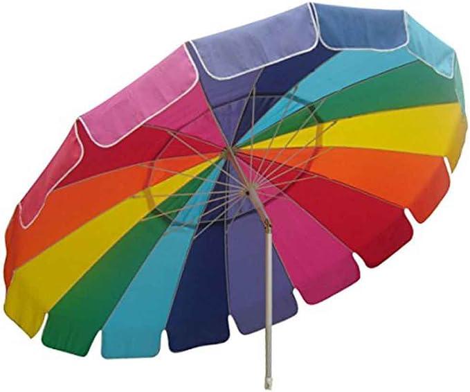 Beach Umbrella Rainbow Includes Carry Bag - 8 Foot Rainbow Color with Sand Anchor Auger
